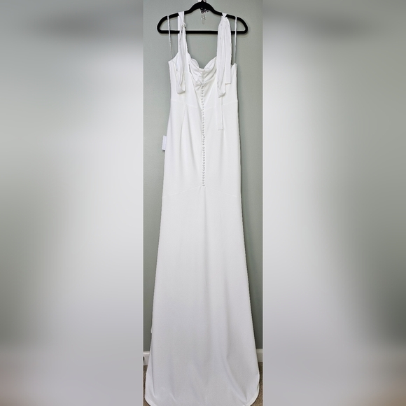 Lulus Splendid Love White Bustier Tie-Strap Button-Back Mermaid Bridal Maxi, XL - Picture 4 of 11